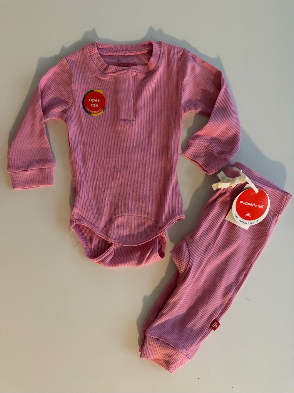 Magnetic Me Pink Ribbed Long-Sleeve Bodysuit and Pants Set 6-9 months NWT
